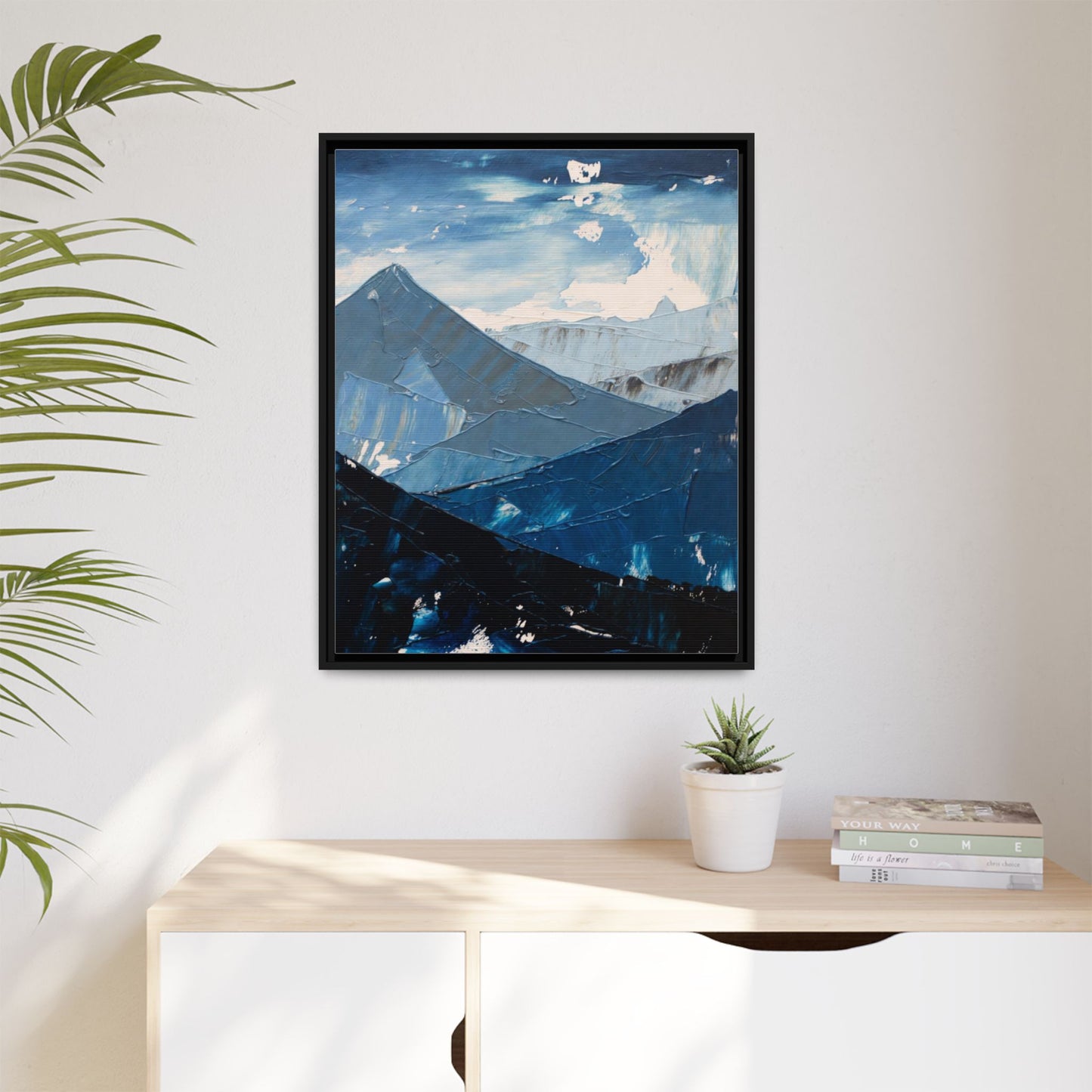 Blue Mountain Landscape Matte Canvas Framed | Abstract Mountain Wall Art