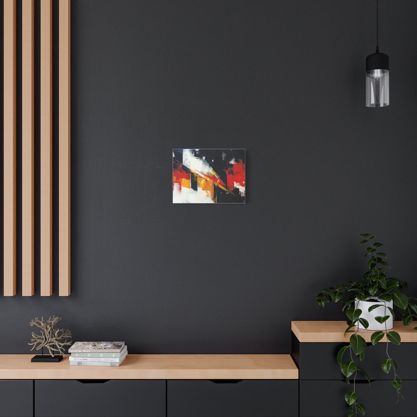Abstract Geometric Canvas Art — Bold Red & Black Modern Wall Painting
