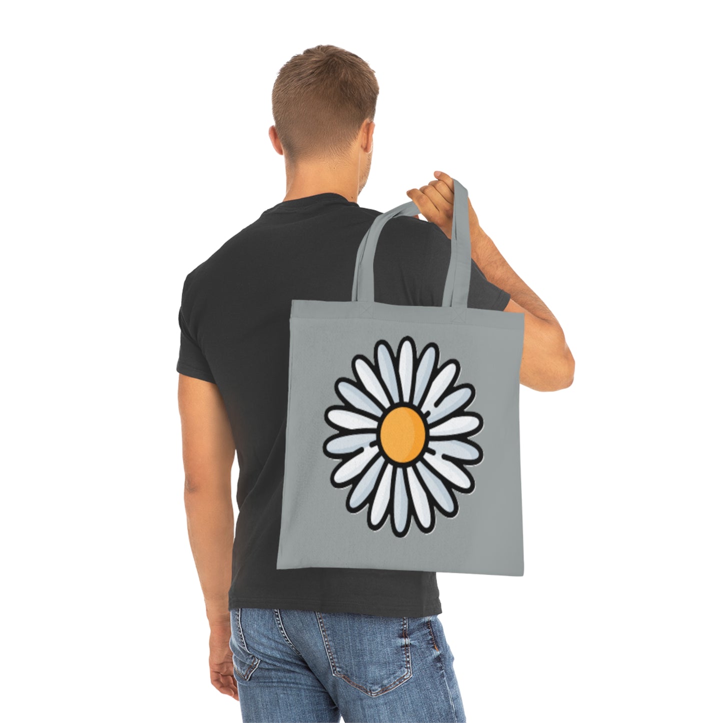 Daisy Print Cotton Tote Bag – Cute Floral Market Tote