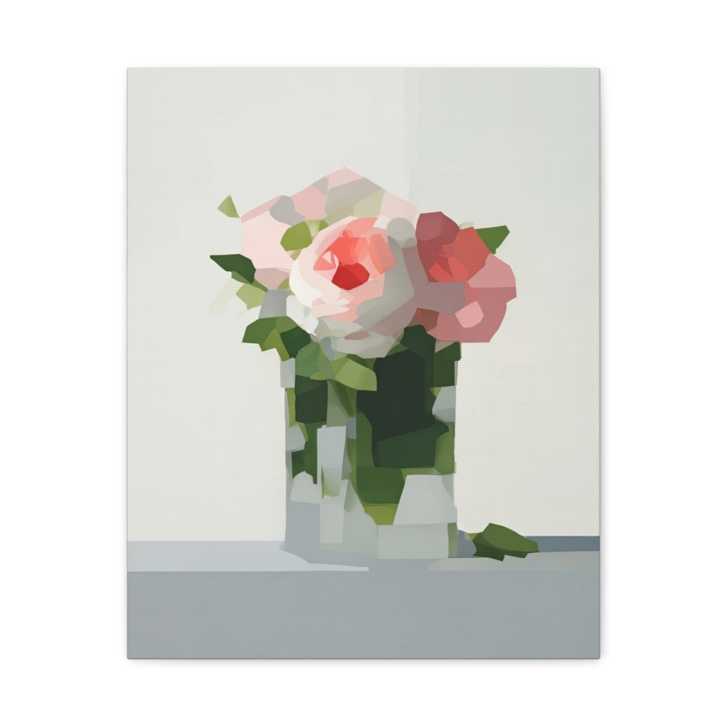 Pink Roses Geometric Canvas Print — Stretched Matte Wall Art