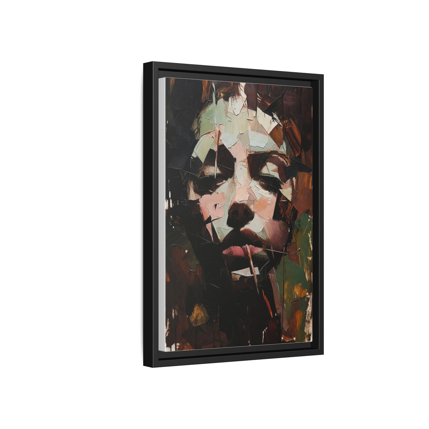Matte Framed Canvas Art — Abstract Female Portrait, Moody Multicolor