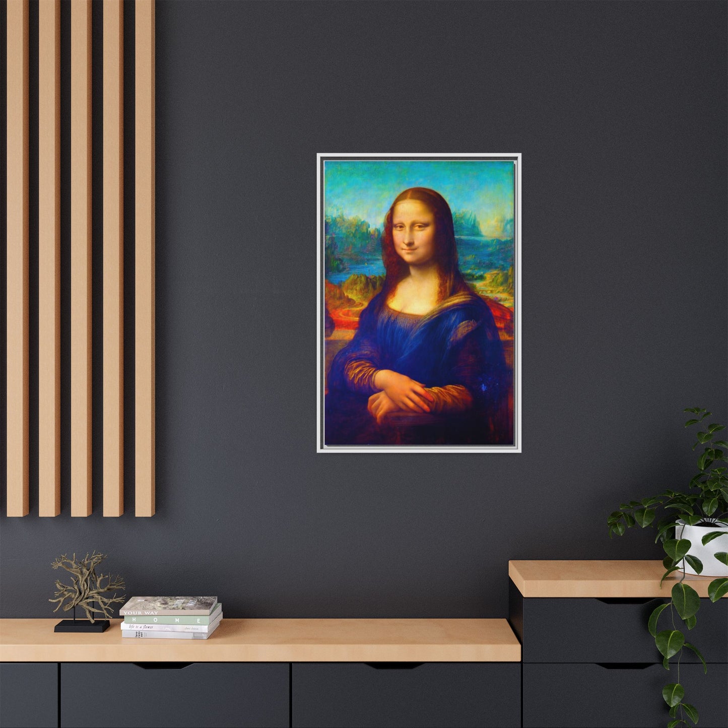 Framed Matte Canvas Print — Colorful Mona Lisa Wall Art