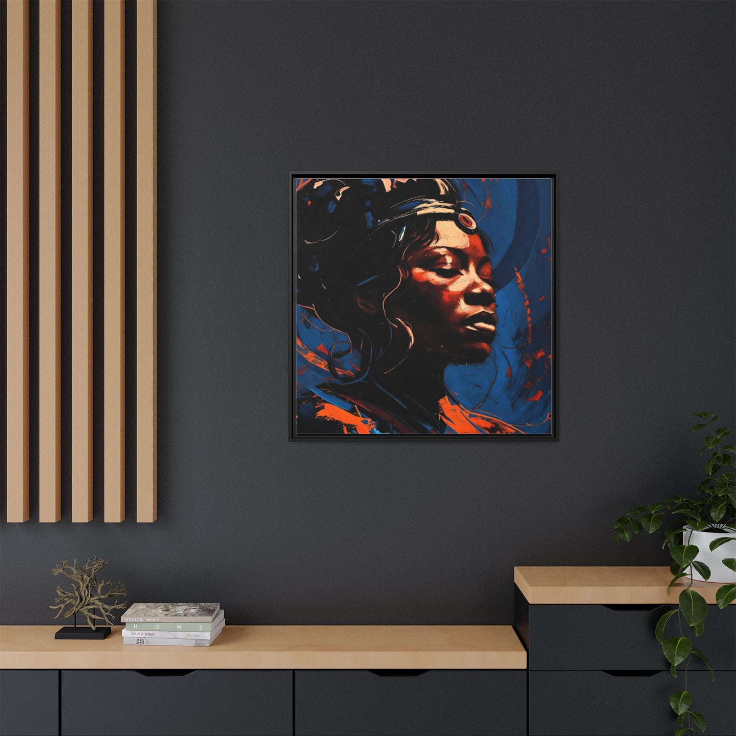 Framed Matte Canvas Art - Vibrant Portrait of a Black Woman (Multi-Color)