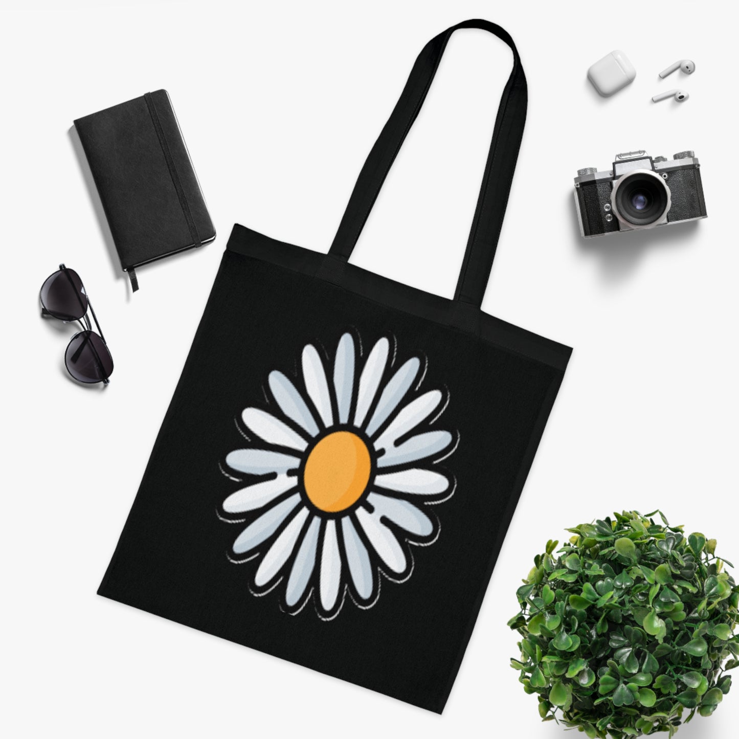 Daisy Print Cotton Tote Bag – Cute Floral Market Tote