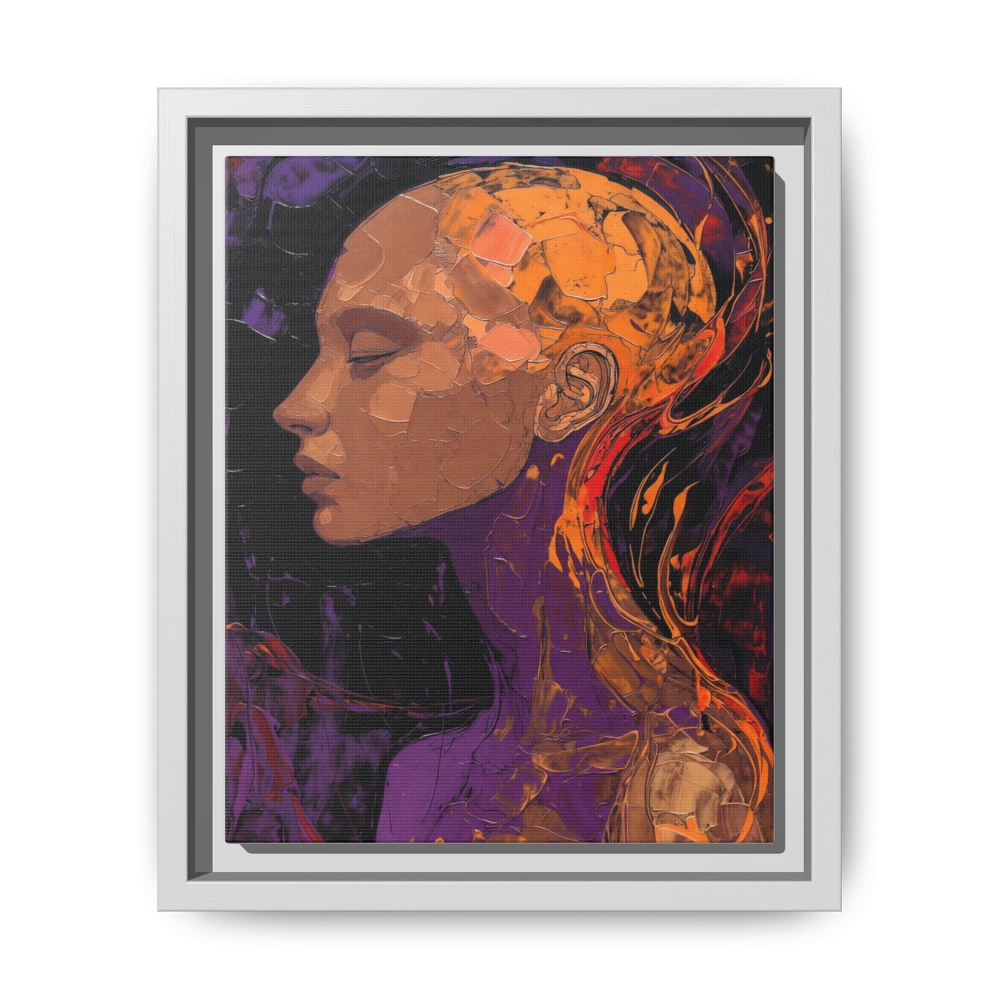 Abstract Profile Portrait Matte Framed Canvas — Multicolor Feminine Art Print