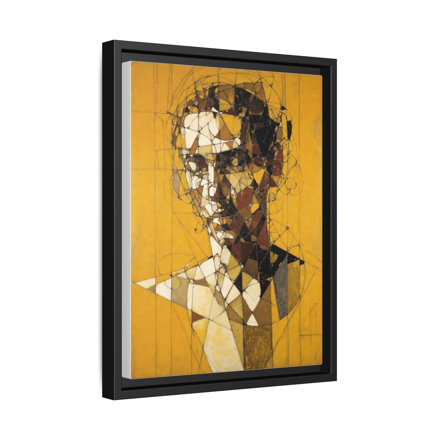 Framed Matte Canvas Art - Abstract Geometric Portrait on Mustard Yellow