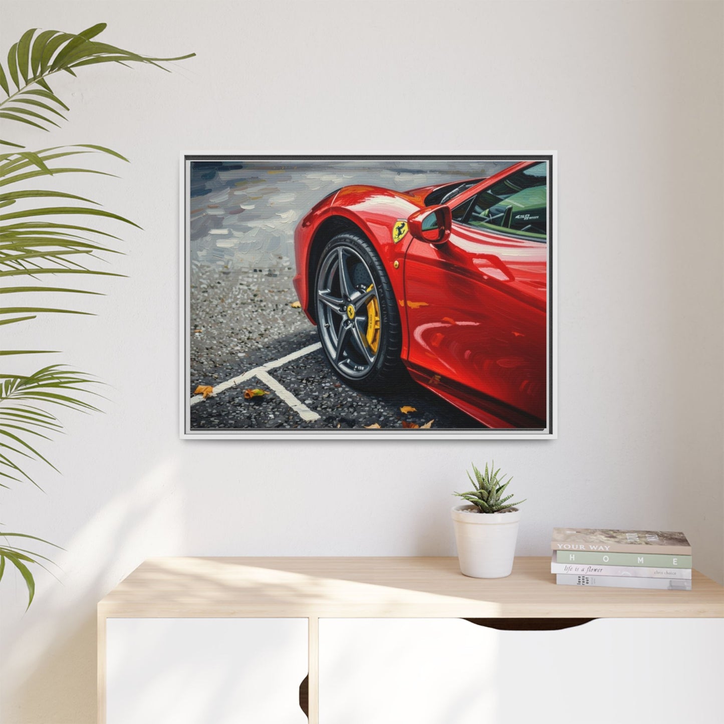 Framed Matte Canvas: Red Sports Car Close-Up Art Print