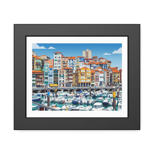 Harbor Marina Framed Poster — Colorful Coastal Cityscape Wall Art