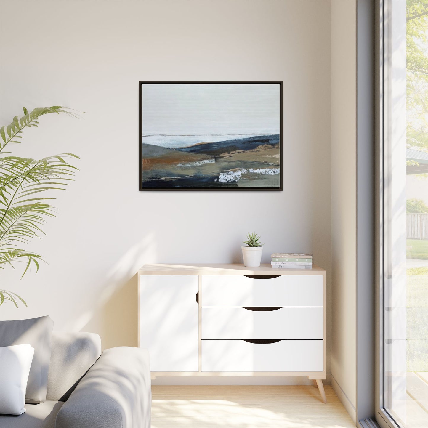 Framed Matte Canvas Wall Art — Serene Coastal Abstract Landscape