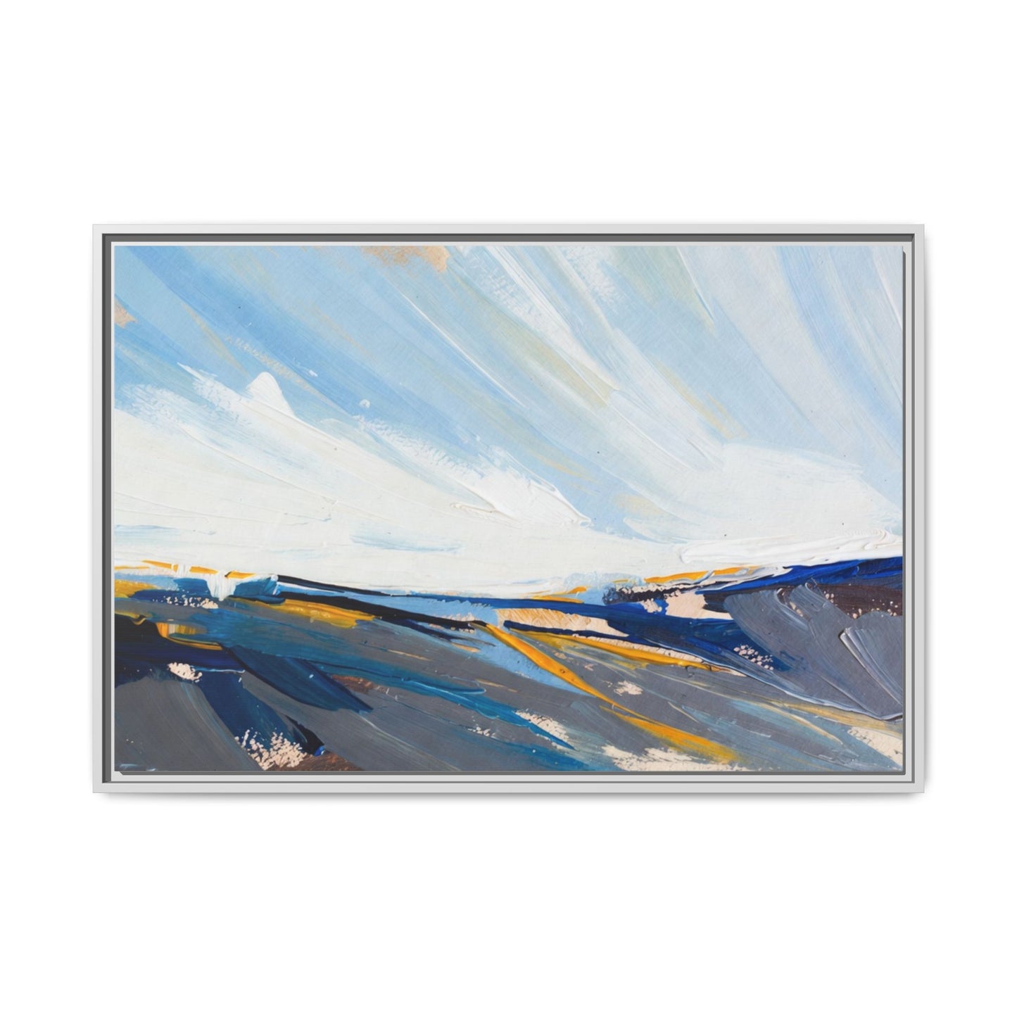 Framed Abstract Seascape Canvas Print — Matte Multi‑Color Wall Art
