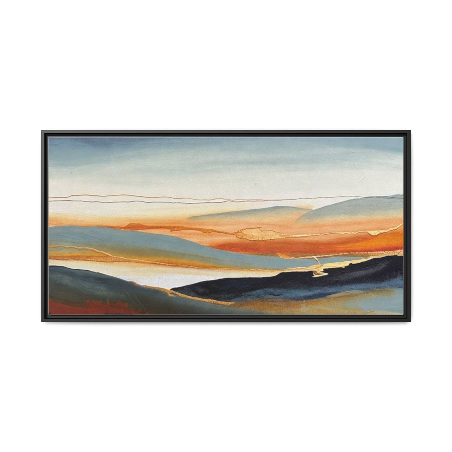 Framed Matte Canvas: Abstract Coastal Sunset Landscape Wall Art