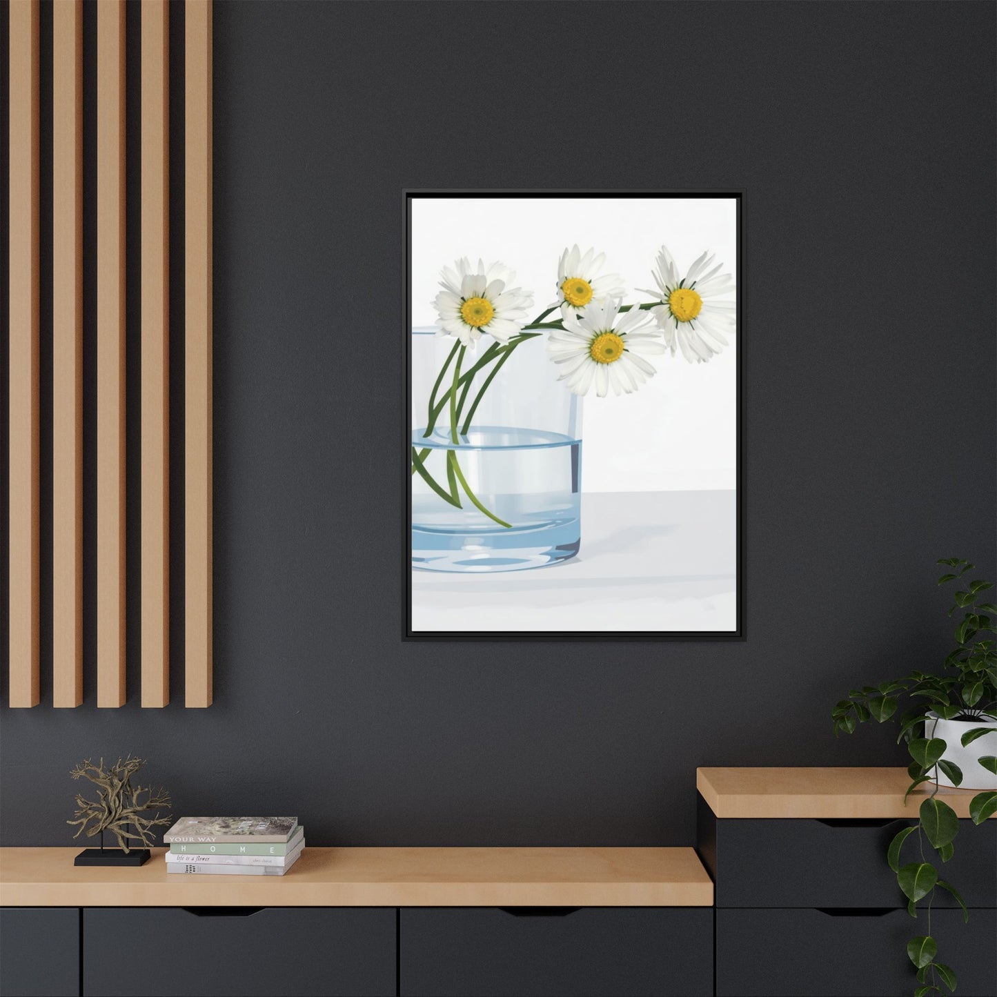 Framed Daisy Canvas Print — Minimal Botanical Wall Art