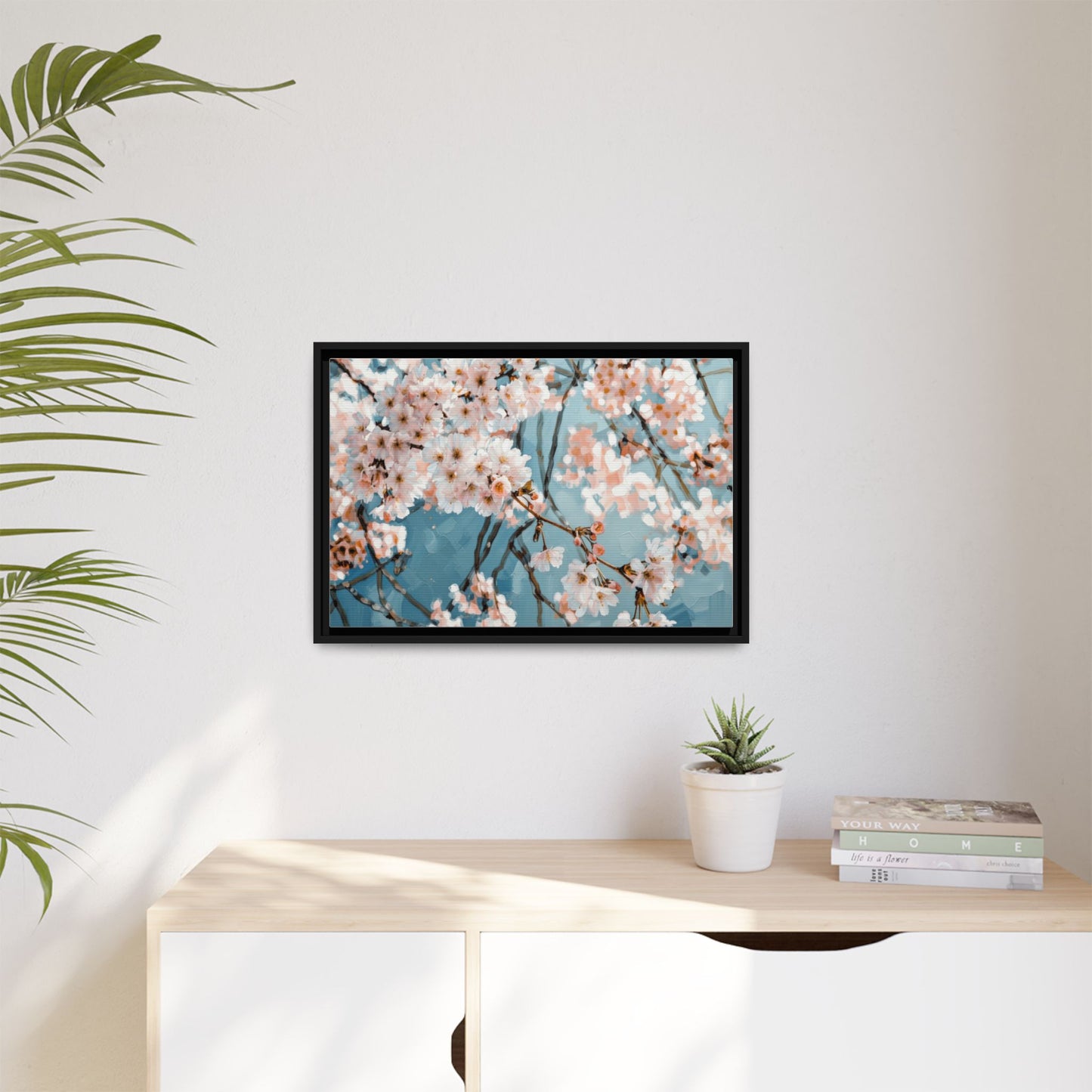 Framed Cherry Blossom Matte Canvas Print — Soft Pink Floral Wall Art