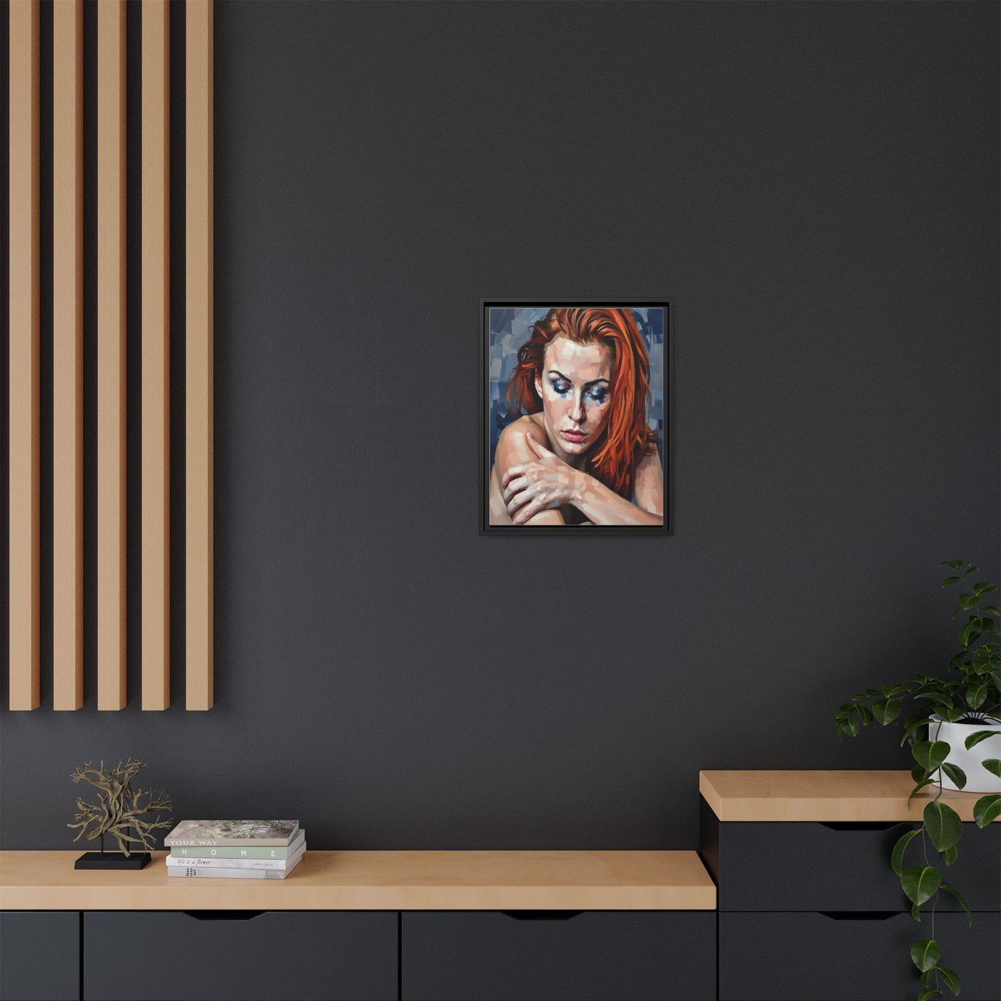 Framed Matte Canvas Art – Contemplative Redhead Portrait