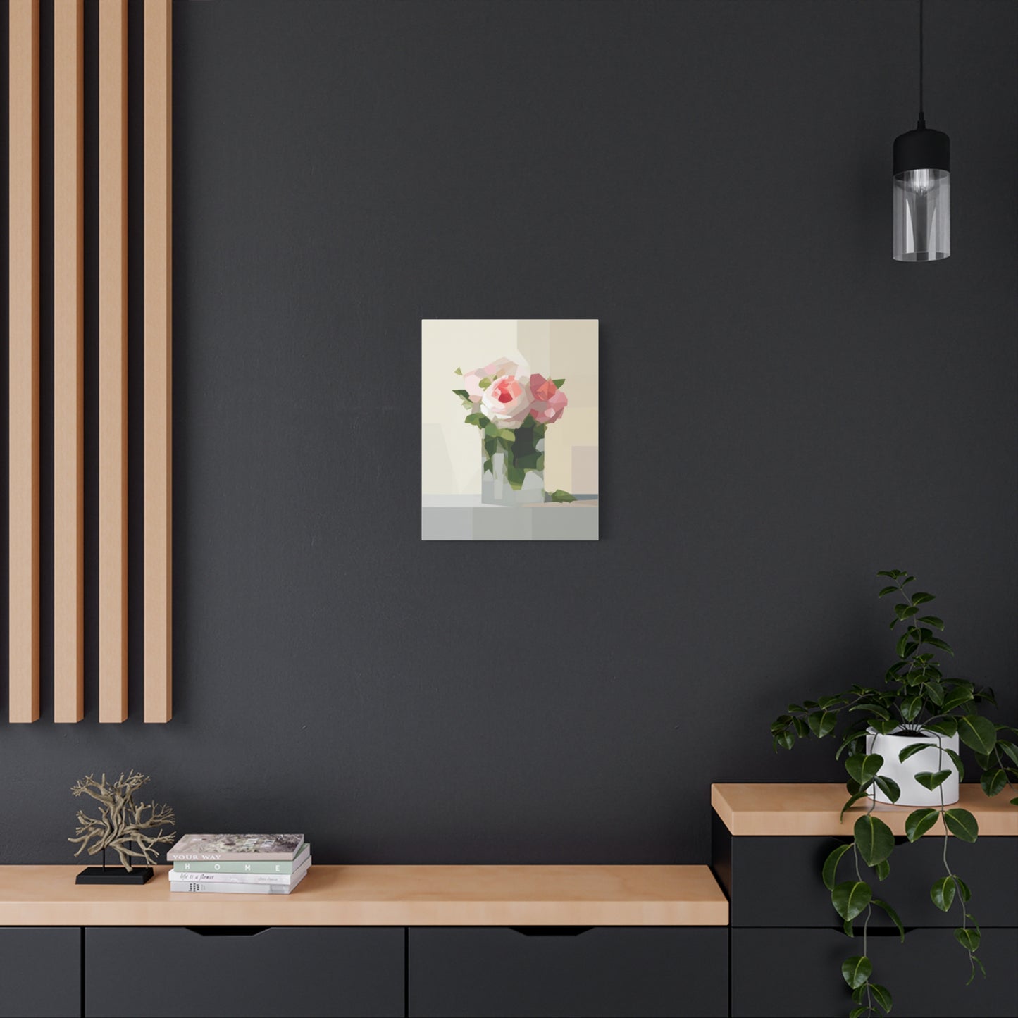 Pink Rose Still Life Canvas — Modern Floral Wall Art, Matte Stretched Canvas