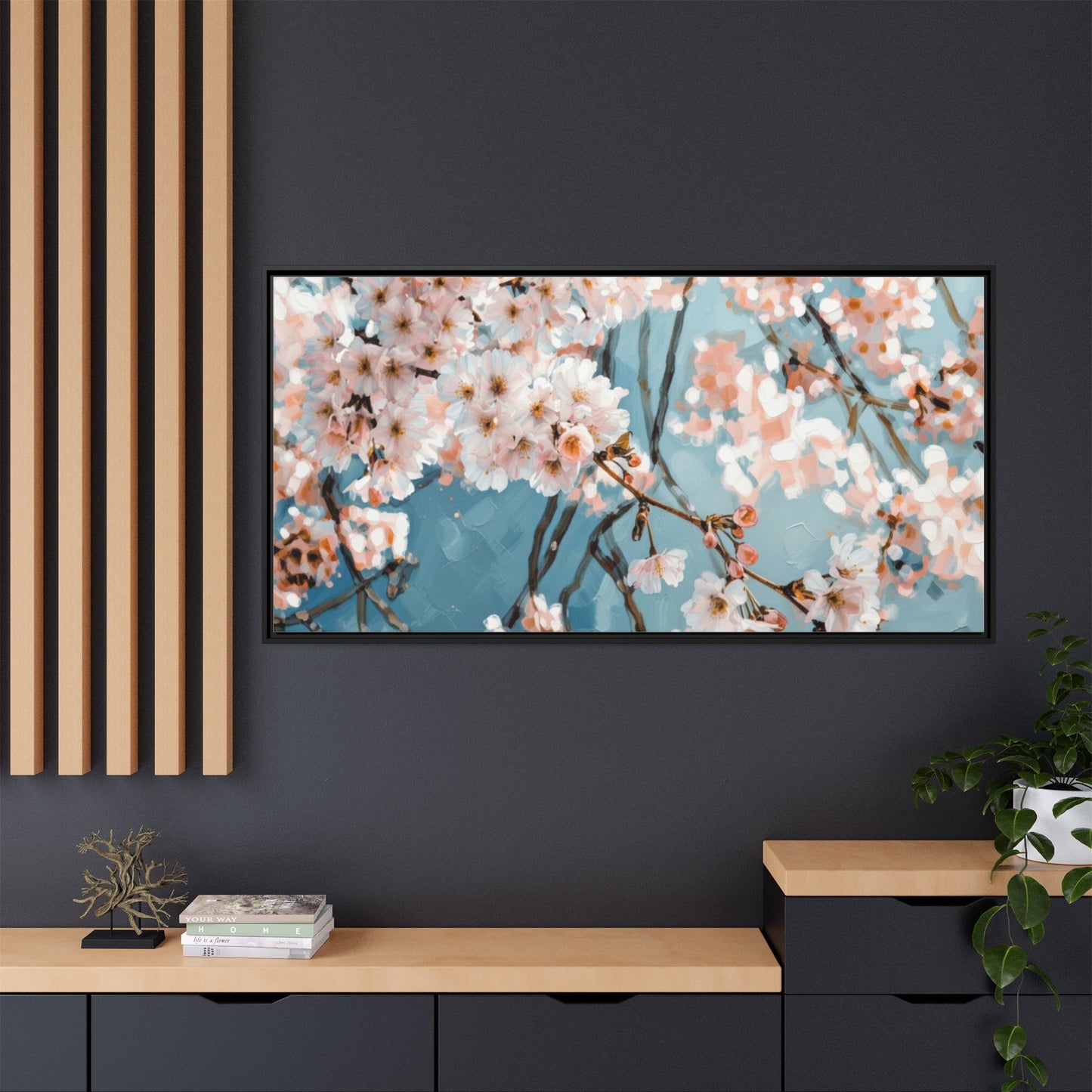 Framed Cherry Blossom Matte Canvas Print — Soft Pink Floral Wall Art