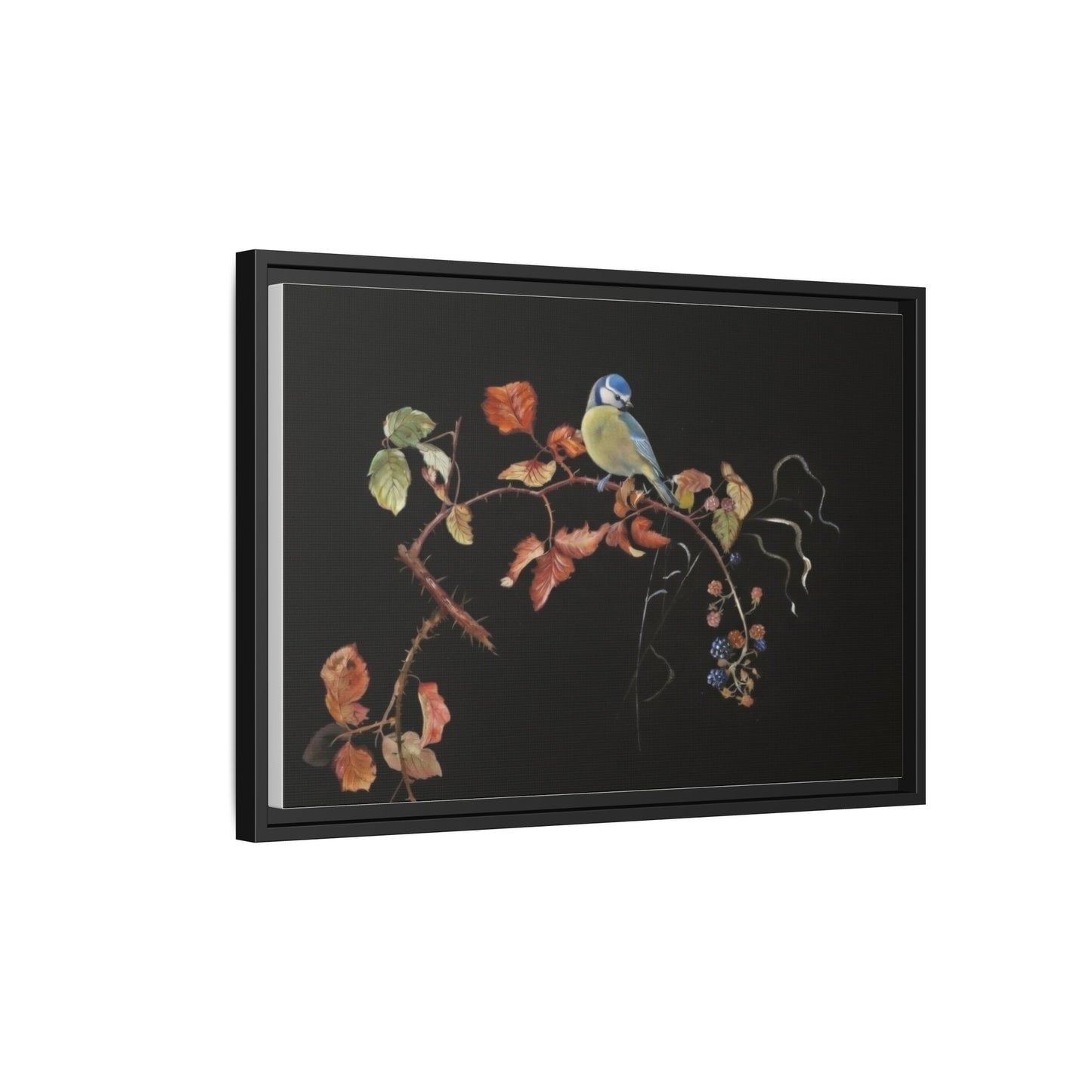 Framed Matte Canvas - Blue Tit on Autumn Branch Wall Art
