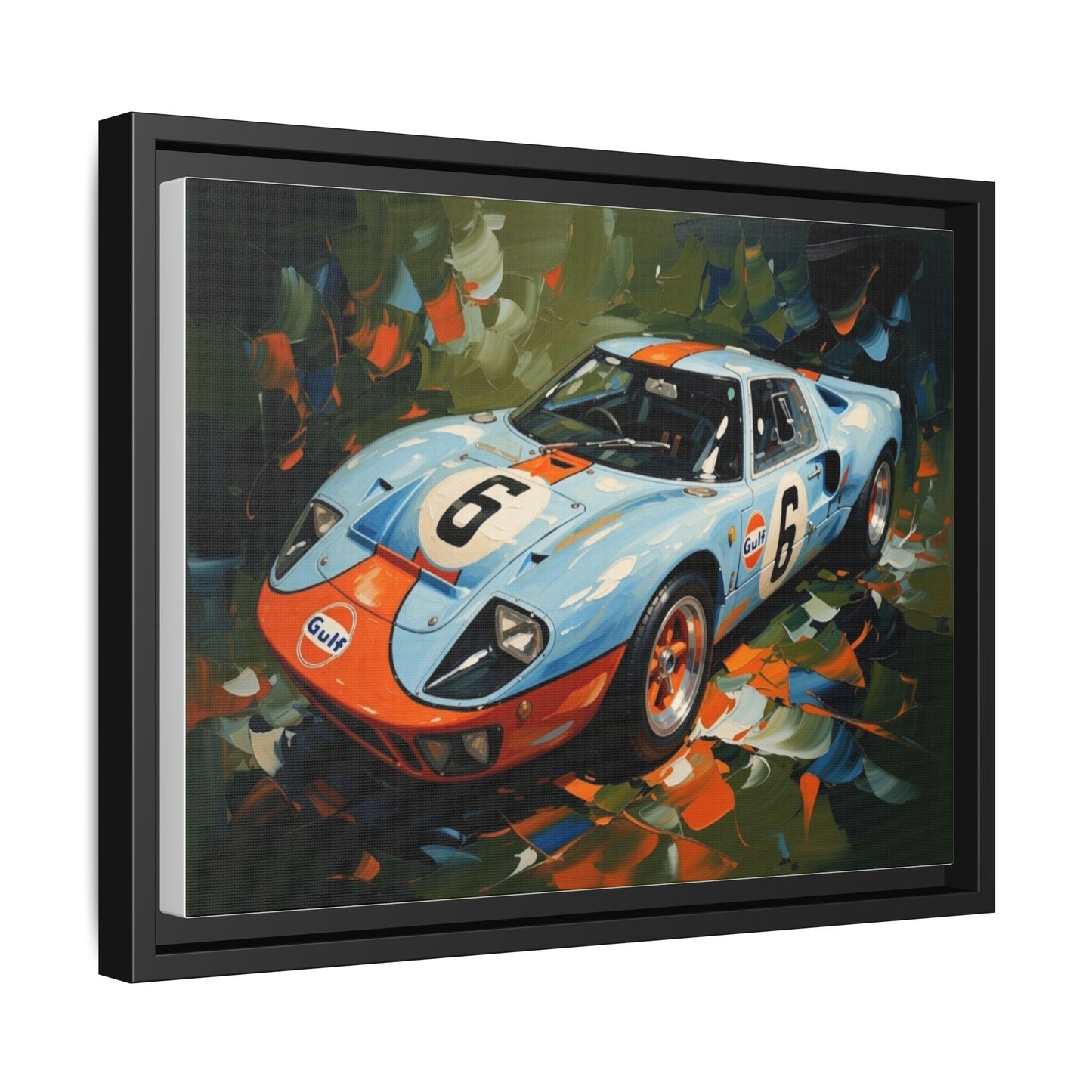 Gulf Racing GT40 Matte Framed Canvas — Vintage Sports Car Wall Art