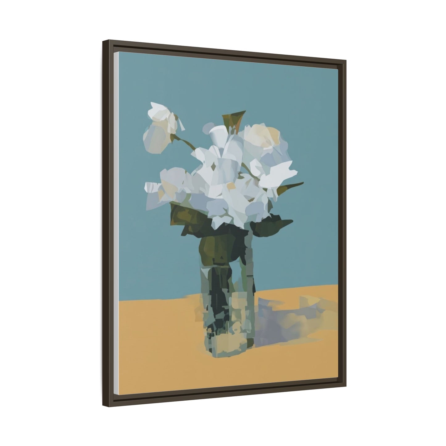 Framed Floral Still Life Canvas Art — Modern White Bouquet Wall Art