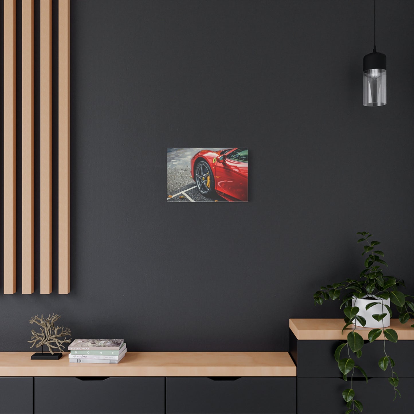 Red Sports Car Canvas Print — Ferrari Wheel Close-Up Matte Stretched Wall Art