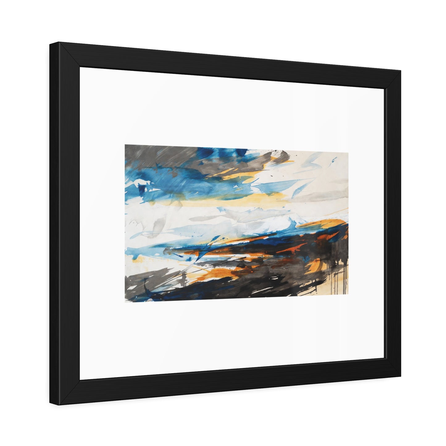 Framed Abstract Poster — Blue & Gold Coastal Abstract Art Print