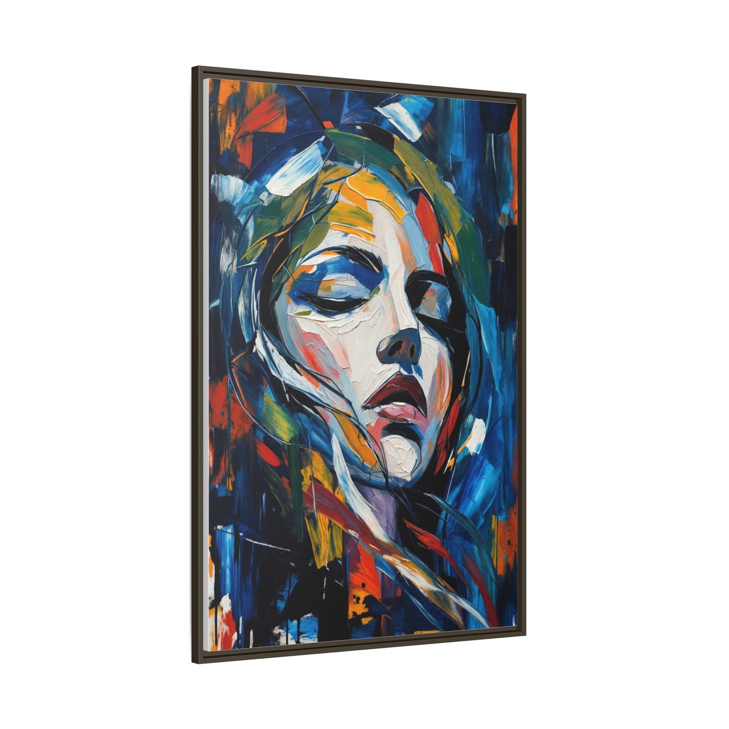 Abstract Colorful Woman Portrait — Framed Matte Canvas Wall Art