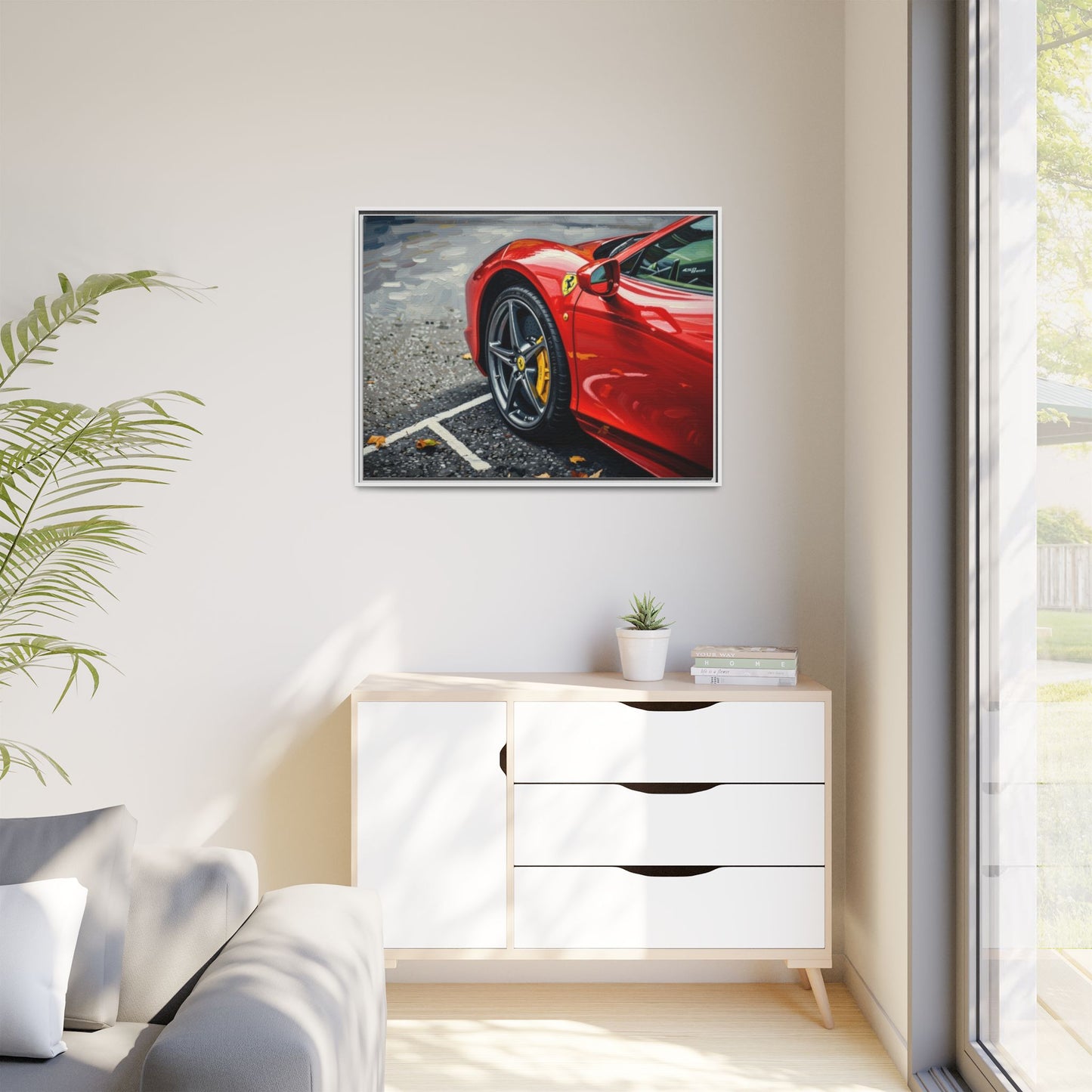 Framed Matte Canvas: Red Sports Car Close-Up Art Print