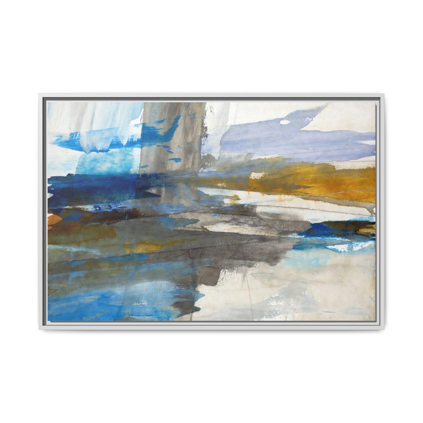 Abstract Blue & Gold Framed Canvas Art — Matte Multi-Color Wall Print