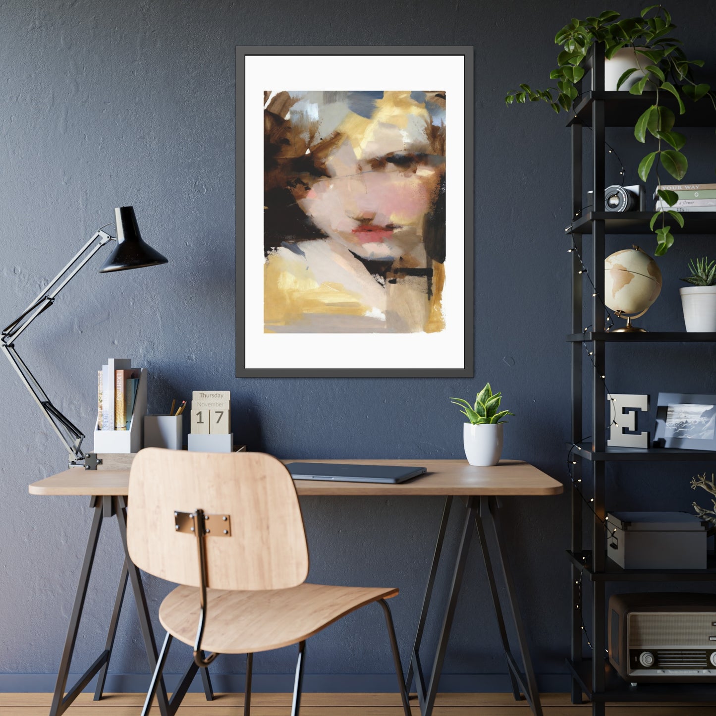 Abstract Portrait Framed Poster – Modern Impressionist Wall Art