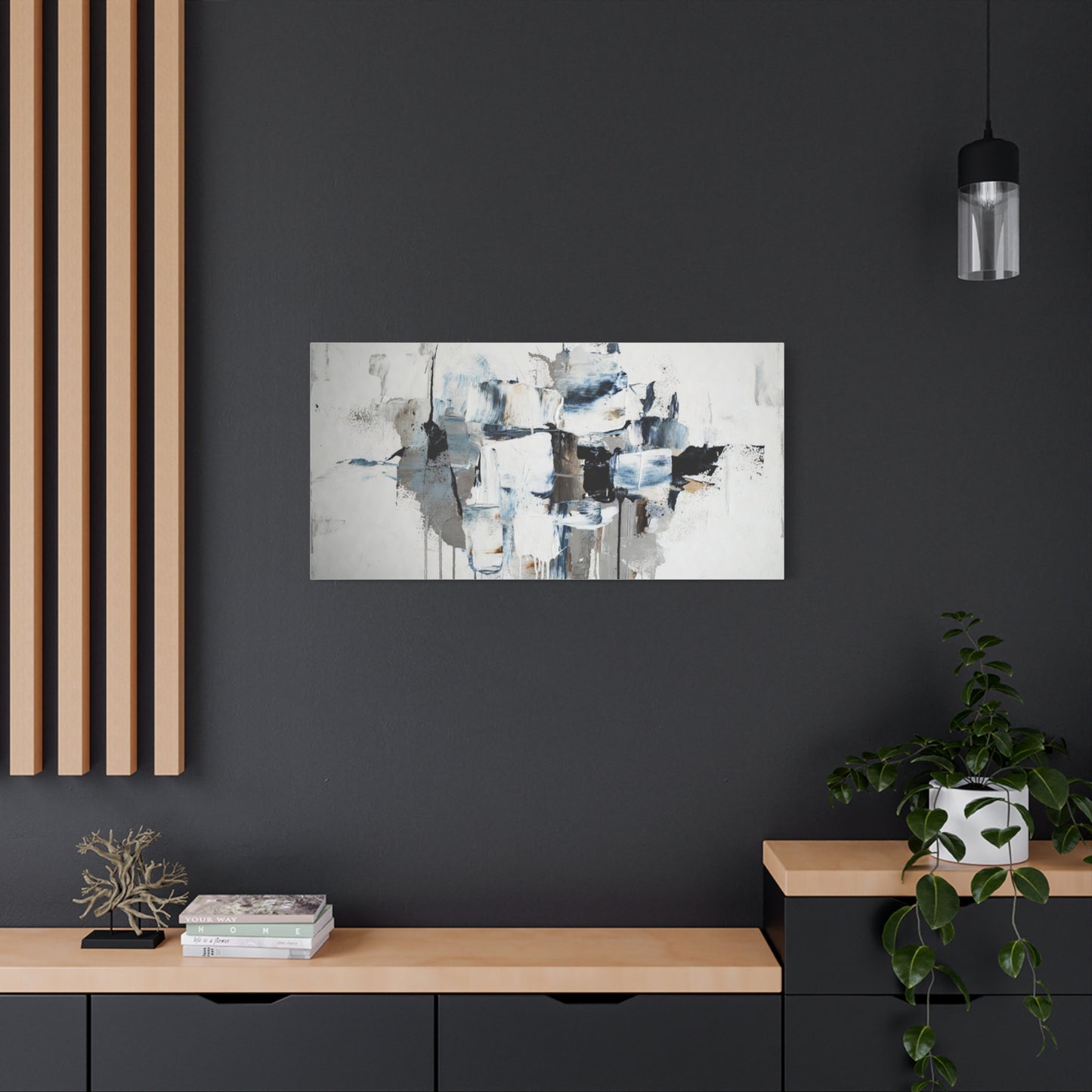 Abstract Blue & Gray Canvas Wall Art — Stretched Matte Canvas