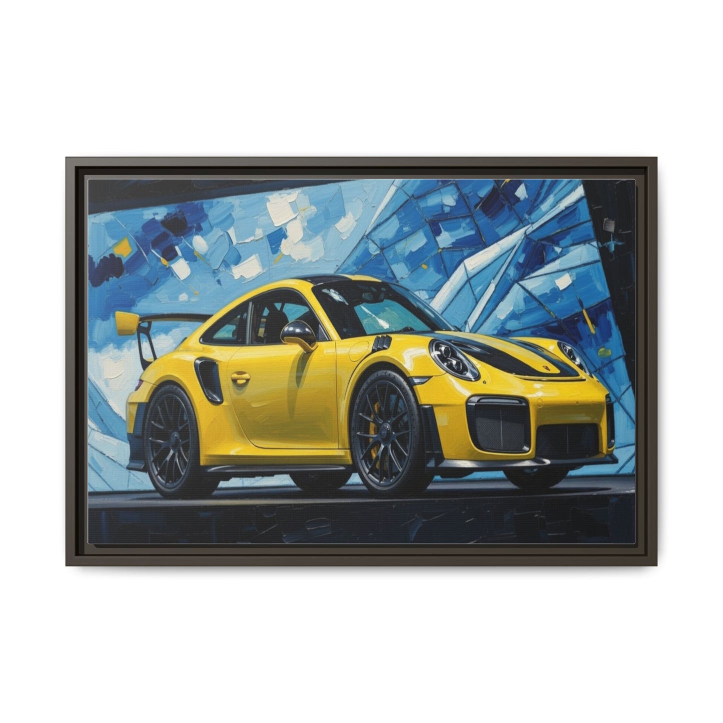 Yellow Porsche Sports Car Matte Framed Canvas – Modern Automotive Wall Art