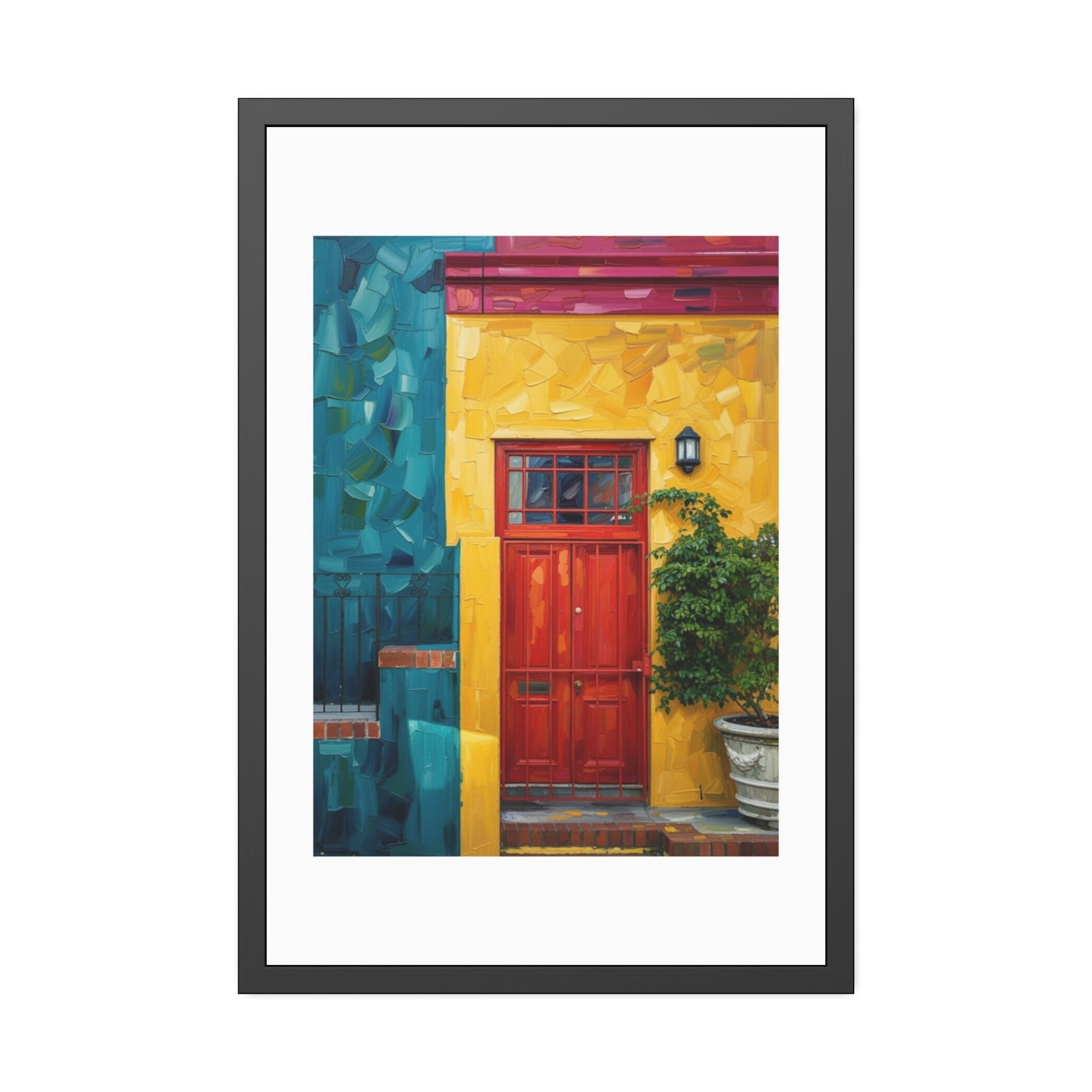 Framed Art Print - Vibrant Red Door Street Scene Poster