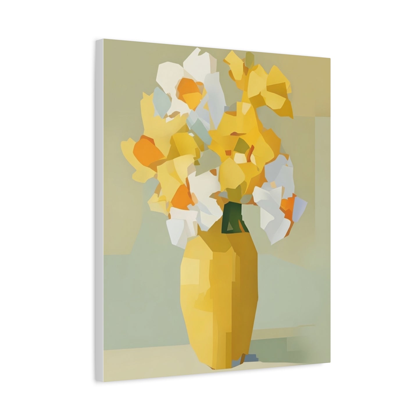 Yellow Vase Floral Canvas Print — Modern Abstract Daffodil Wall Art