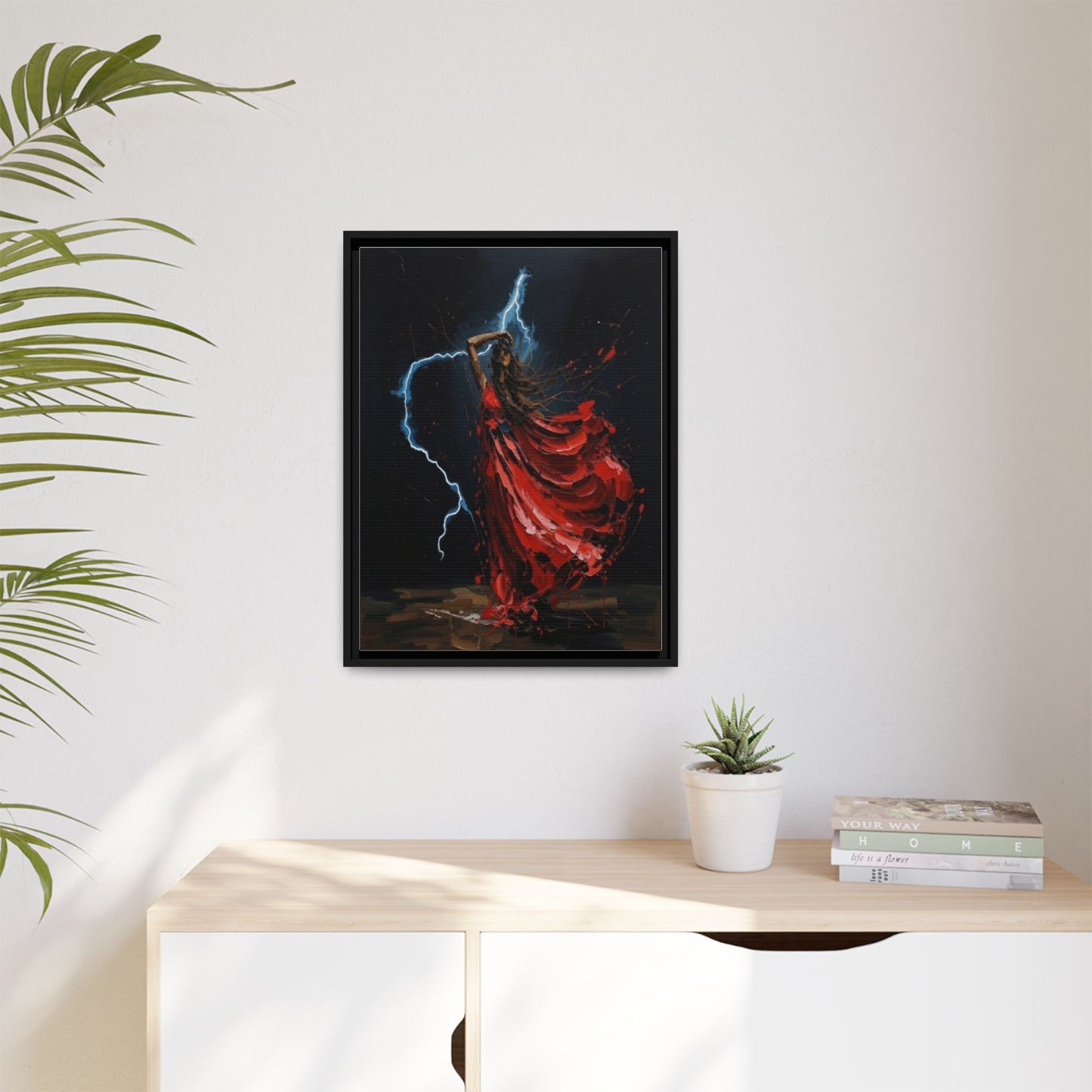 Framed Matte Canvas Print — Red Dancer Lightning Art