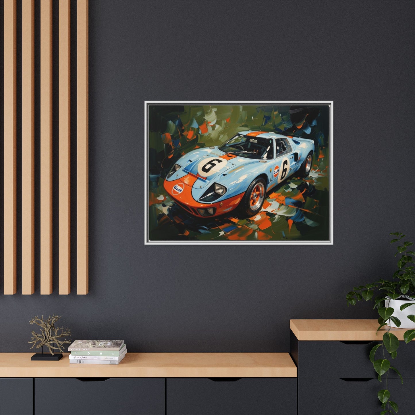 Gulf Racing GT40 Matte Framed Canvas — Vintage Sports Car Wall Art