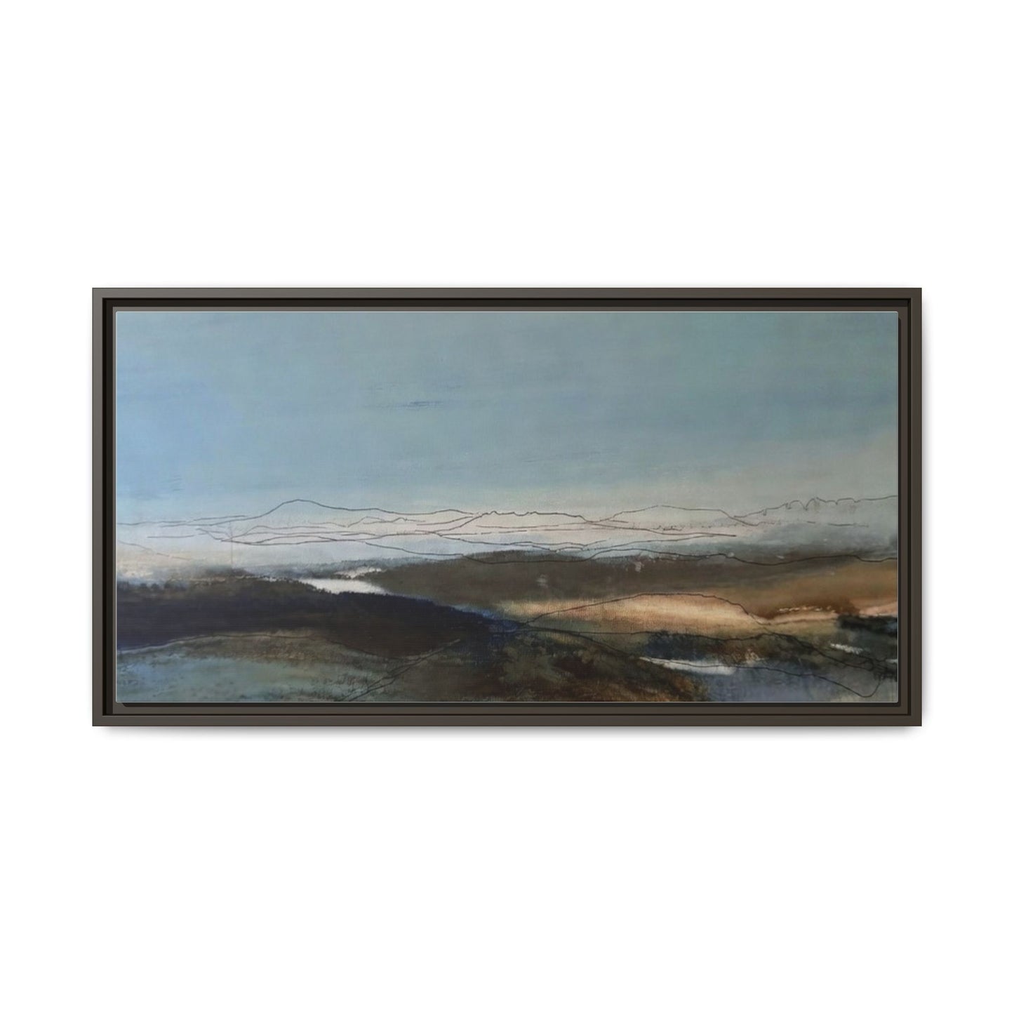 Framed Matte Canvas Wall Art — Serene Abstract Blue Landscape
