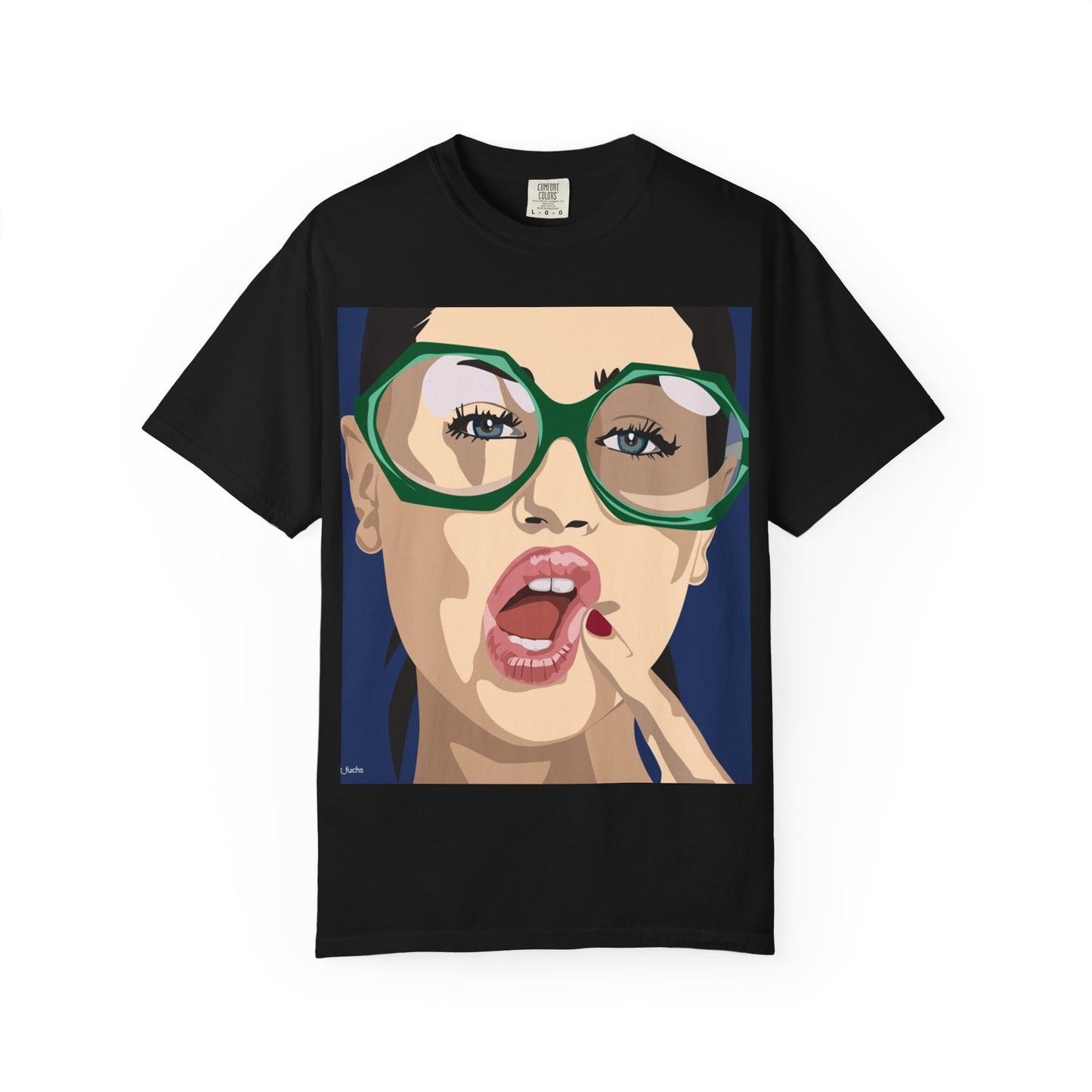 Pop Art Woman Graphic T‑Shirt — Retro Chic Green Glasses Design