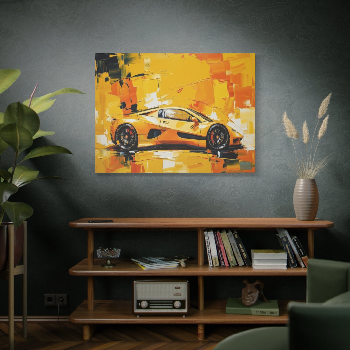 Yellow Sports Car Abstract Canvas Art - Matte Stretched Wall Print