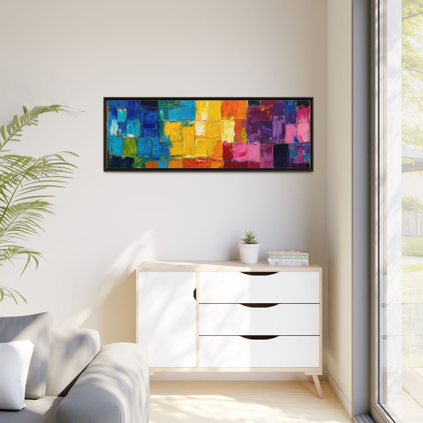 Abstract Rainbow Mosaic Framed Canvas Print — Colorful Modern Wall Art