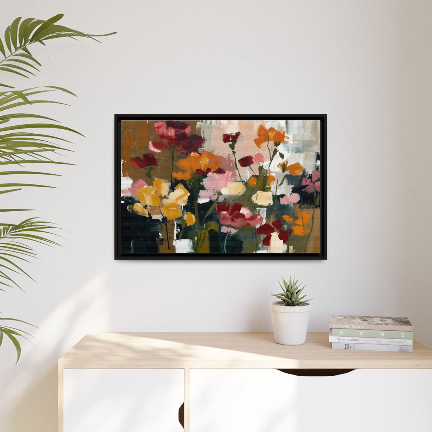 Framed Matte Canvas Floral Abstract Wall Art