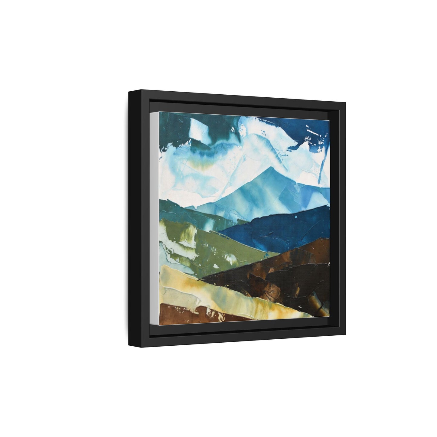 Framed Abstract Mountain Canvas Art — Blue & Earthtone Landscape Print