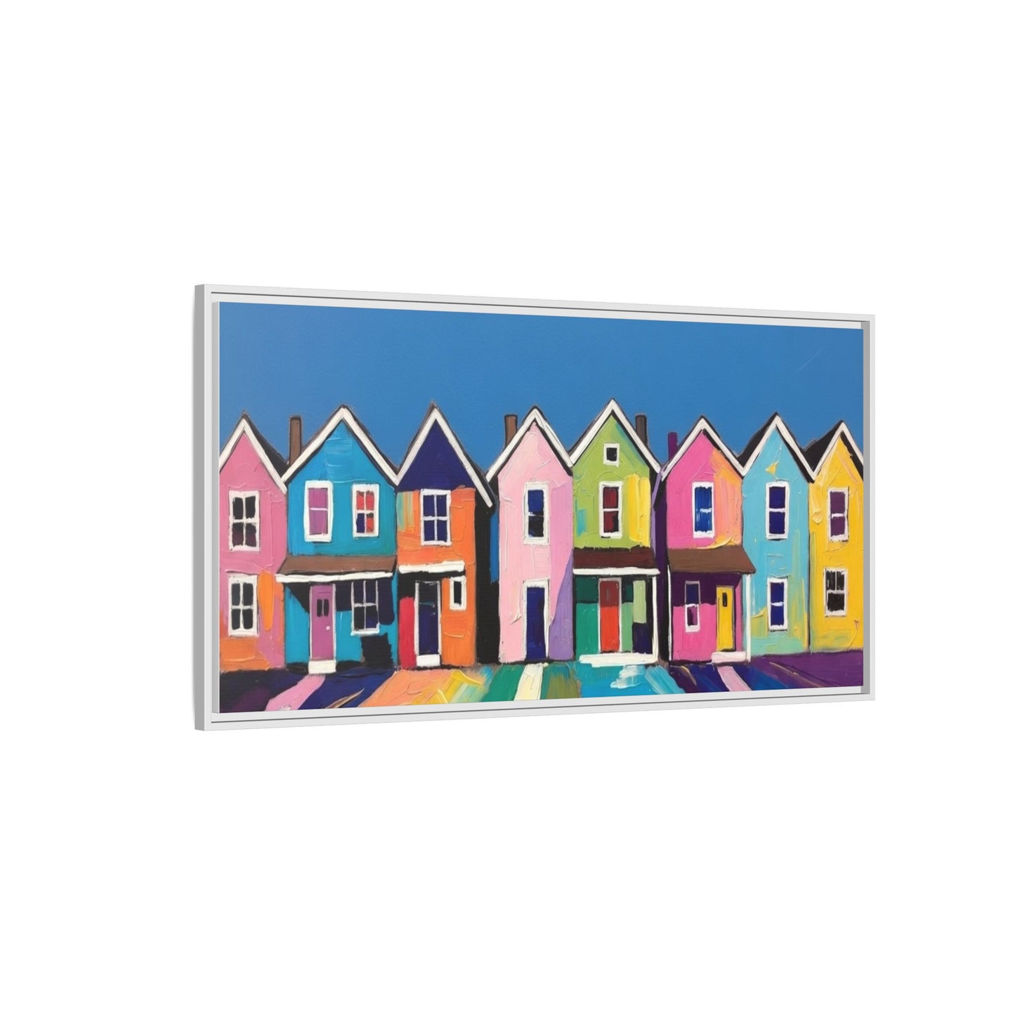 Colorful Beach Houses Matte Canvas Framed Wall Art