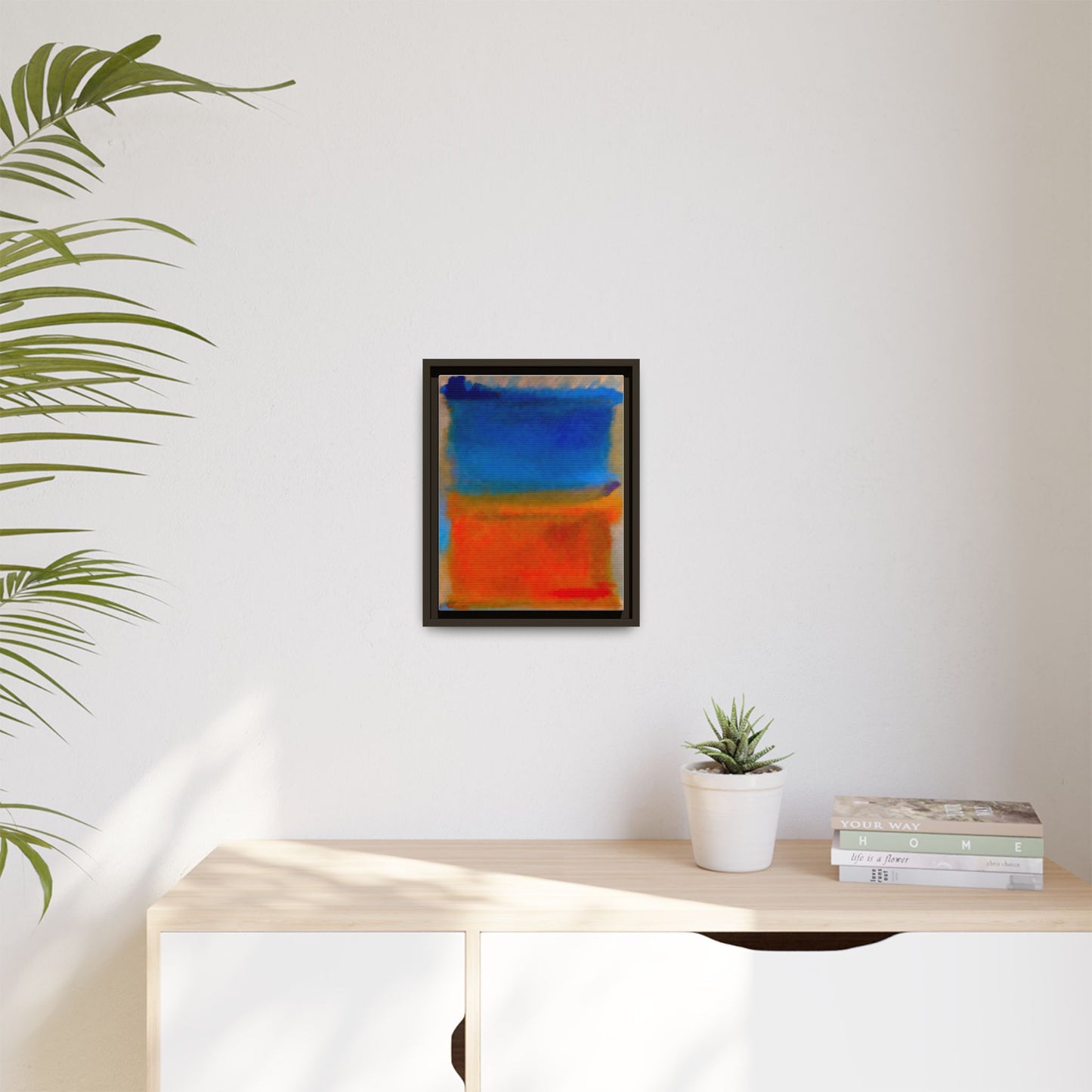 Abstract Color Block Matte Canvas Framed Wall Art — Blue & Orange Modern Painting
