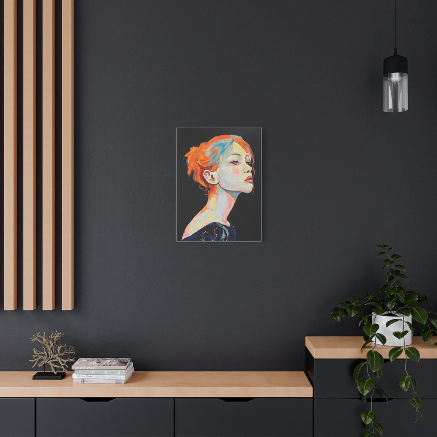 Contemplative Portrait Matte Canvas Wall Art — Colorful Female Profile Painting