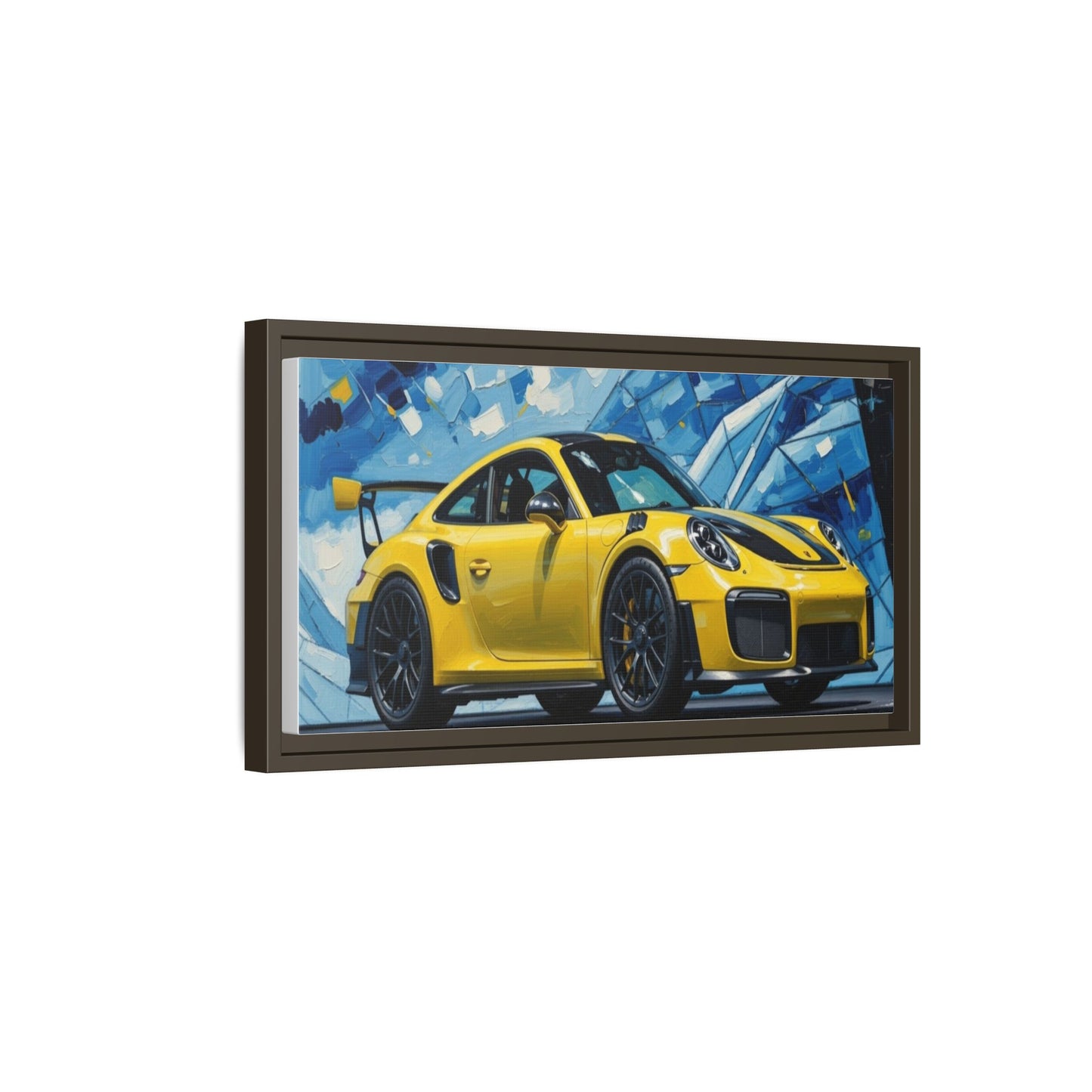 Yellow Porsche Sports Car Matte Framed Canvas – Modern Automotive Wall Art