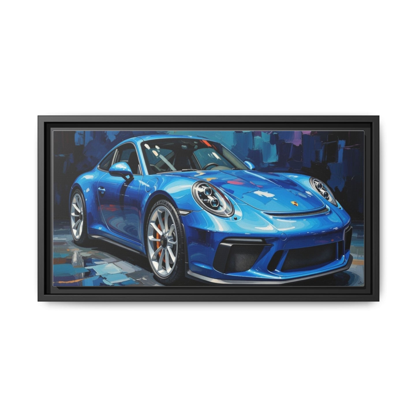 Blue Sports Car Matte Canvas Framed Print — Modern Automotive Wall Art
