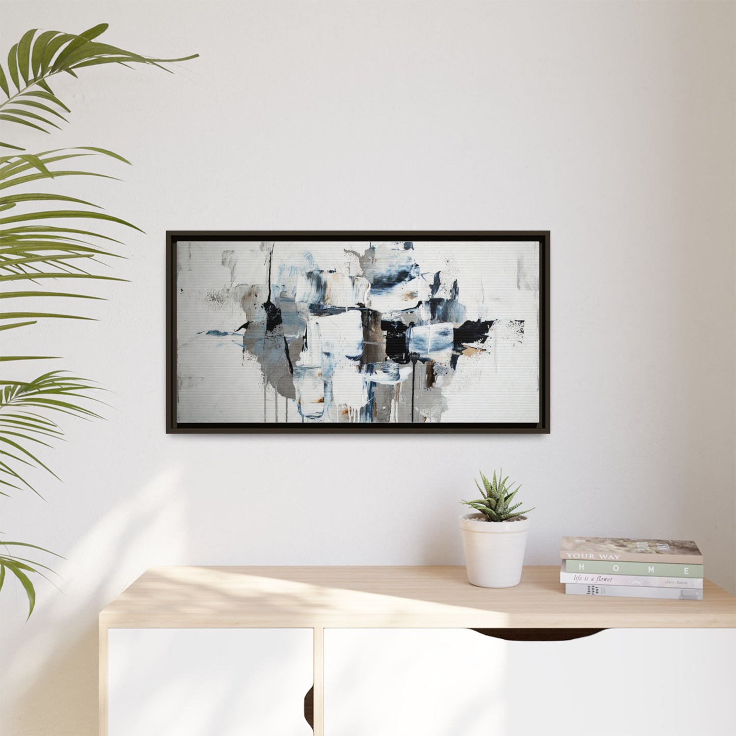 Framed Abstract Canvas Art — Blue Neutral Modern Wall Print