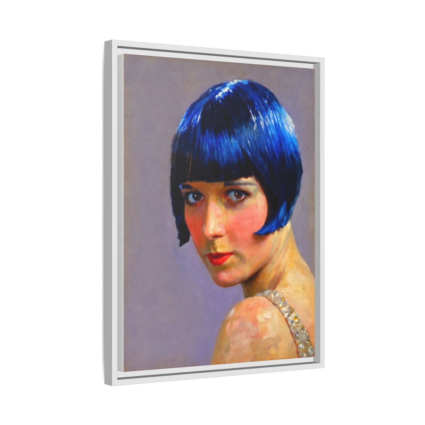 Framed Matte Canvas Art Print — Vintage Portrait with Blue Bob