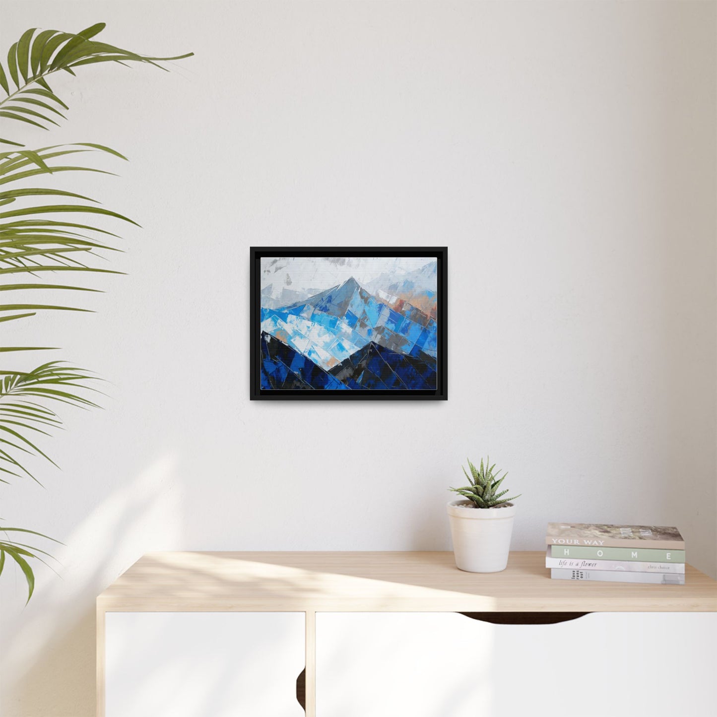 Framed Matte Canvas Blue Mountain Abstract Wall Art