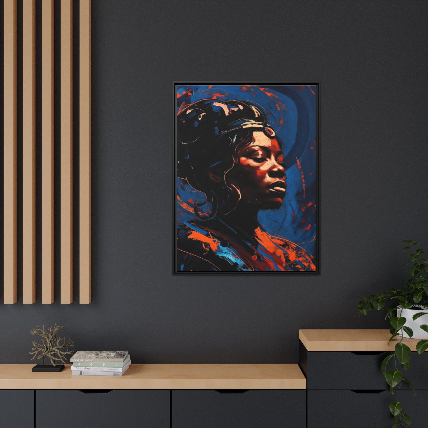 Framed Matte Canvas Art - Vibrant Portrait of a Black Woman (Multi-Color)